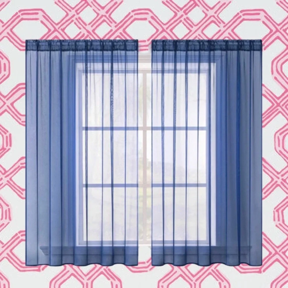 Luxury Home | Set of 2 Elegant meets Chic Navy Blue Sheer Curtain Panels
